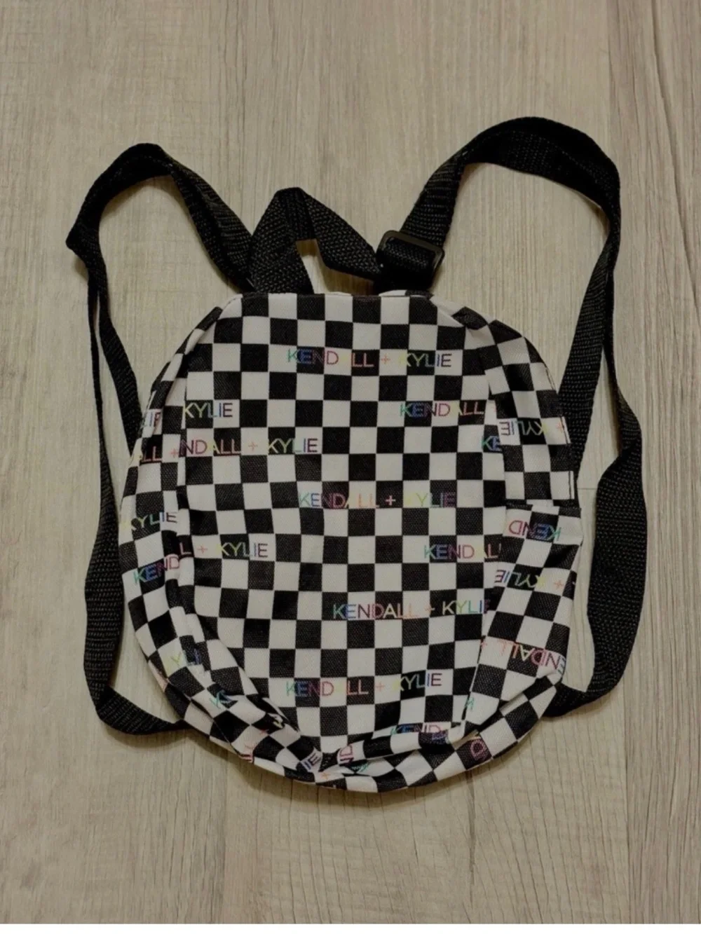 Kendall + Kylie Black & White Checkered Backpack Purse Adjustable Festival Rave